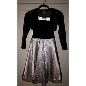 BCX Girl Silver Glitter & Black Velvet Dress